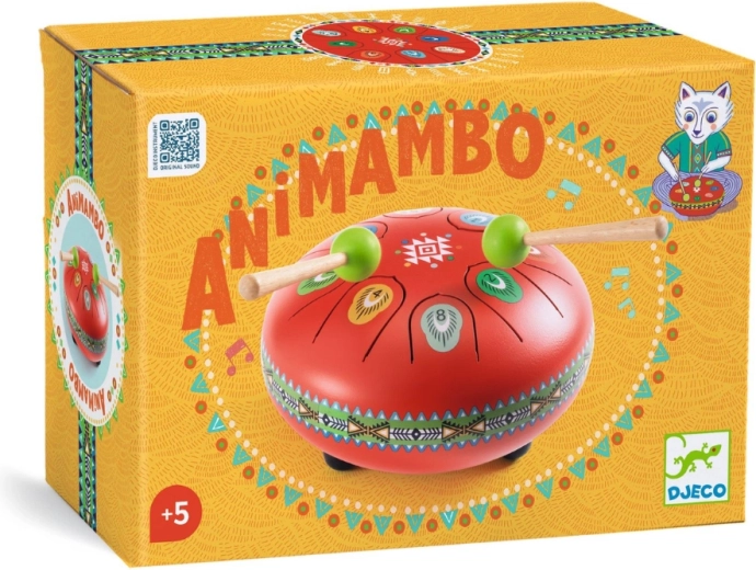Djeco Animambo červený jazykový buben s notami