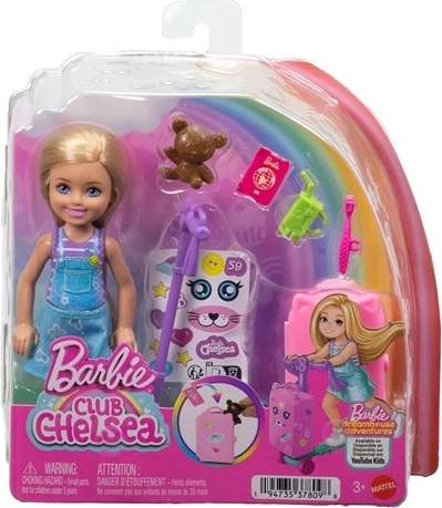 Barbie Chelsea na cestách s koloběžkou a kufříkem
