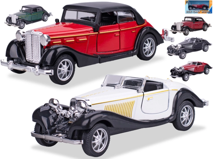 Kovový model oldtimeru se zpětným chodem