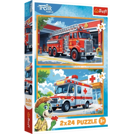 Sada puzzle 2×24 dílků – hasiči a sanitka
