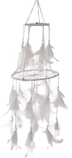 Patrový lapač snů z bavlny s pírky, bílý 52 cm