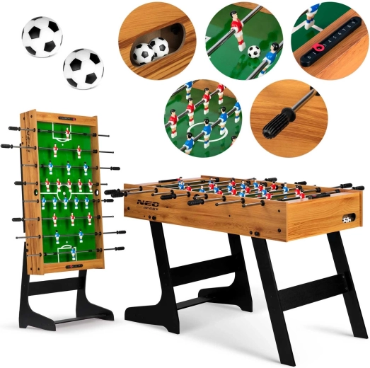 Stůl na stolní fotbal Neo-Sport NS-803, skládací, 121 × 61 × 80 cm, dřevěný vzhled