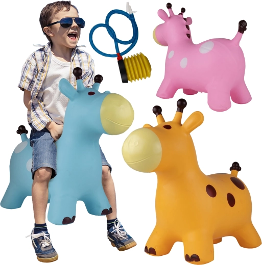 Skákací gumový koník žirafka s pumpičkou