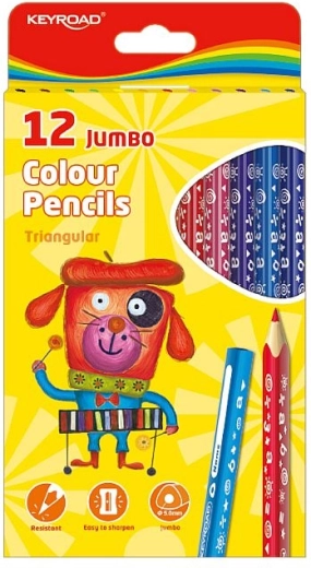 Pastelky KEYROAD Jumbo trojhranné, 12 barev