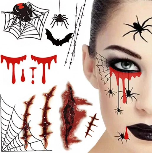 Halloweenské dočasné tetování – krvavé efekty, pavučiny a jizvy