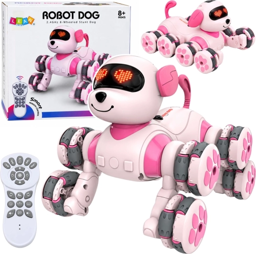 Růžový robotický pes na dálkové ovládání s 8 koly