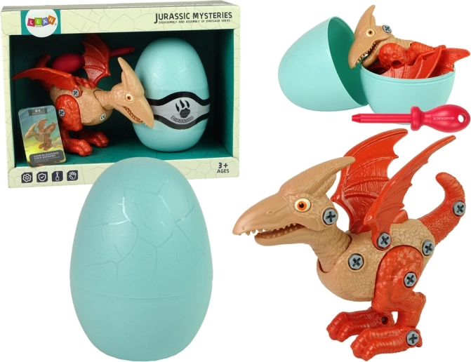 stavebnice dinosaurus pterodaktyl s vajíčkem a šroubovákem – červený