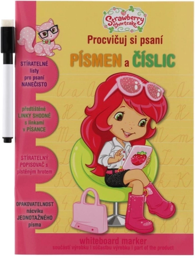 AKIM Procvičuj si psaní písmen a číslic Jahůdka 2 stíratelný sešit s popisovačem