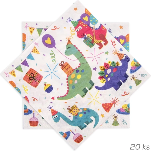 Papírové ubrousky s motivem dinosaurů 33 × 33 cm (20 ks)