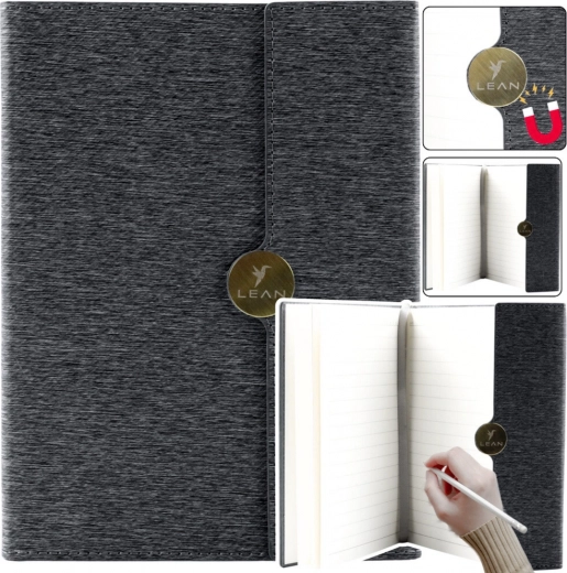 Černý kancelářský zápisník na magnet A5 linkovaný