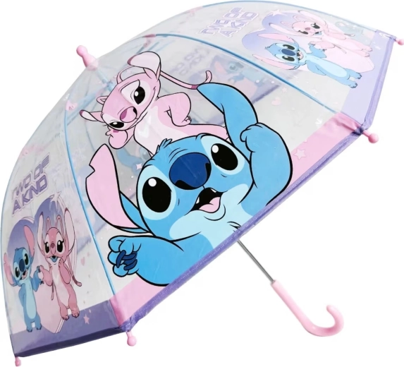 Transparentní dětský deštník Lilo & Stitch se Stitchem a Angel, růžový