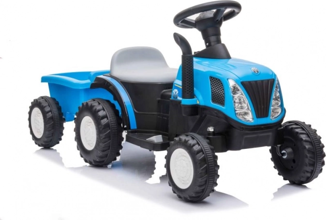 Dětský modrý traktor na baterii s přívěsem