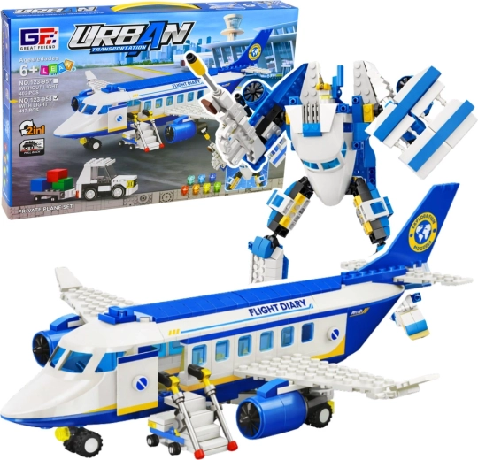 Stavebnice 2v1 osobní letadlo a robot se světly, 417 dílků