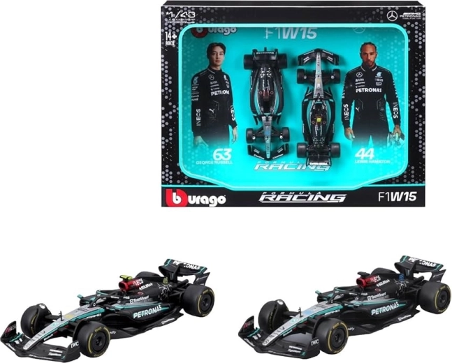 Bburago závodní set 1:43 MERCEDES-AMG F1 W15 – Lewis Hamilton a George Russell (2024)