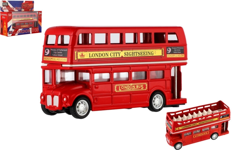 Kovový londýnský patrový autobus se zpětným chodem