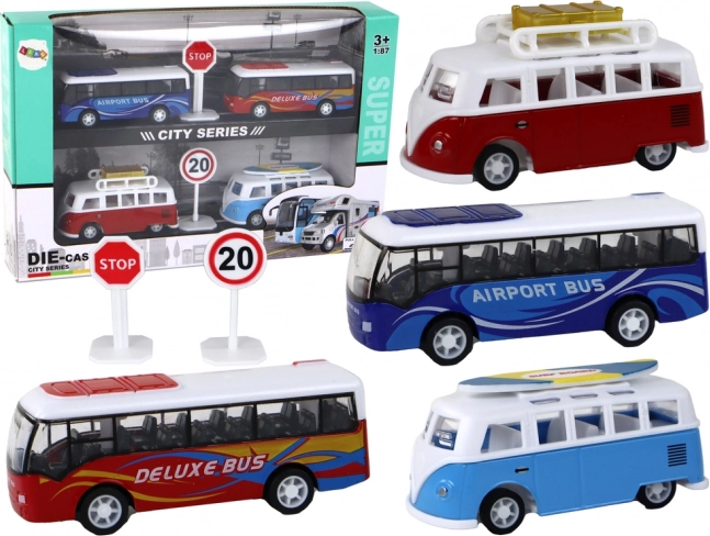 Sada hraček: kampery a autobusy s setrvačníkem 1:87, 4 ks