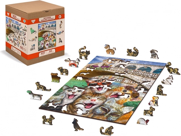 Dřevěné puzzle Koťata v Benátkách 2v1