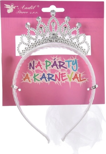 Bílá čelenka s korunkou a závojem