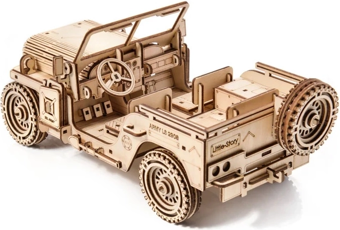 Detailní dřevěný model vojenského vozidla