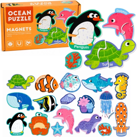 Magnetické puzzle mořská zvířata – vzdělávací magnety na lednici (30 ks)