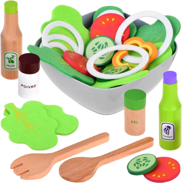 Zábavná sada na výrobu salátu z dřevěných a textilních surovin