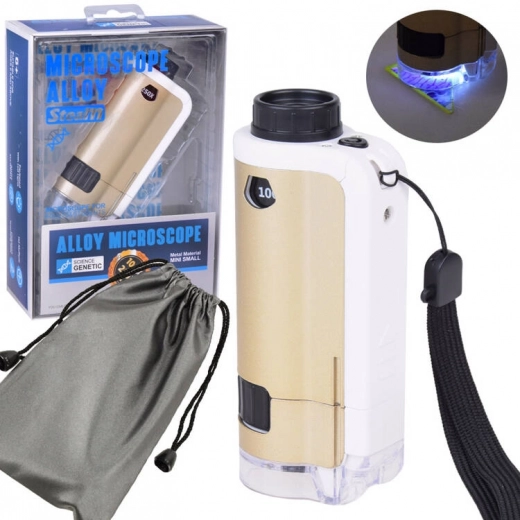 Kapesní kovový mikroskop pro děti 100x–250x s LED