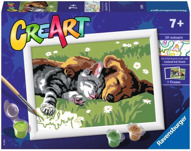 malování podle čísel creart – spící pes a kočka 18 × 13 cm