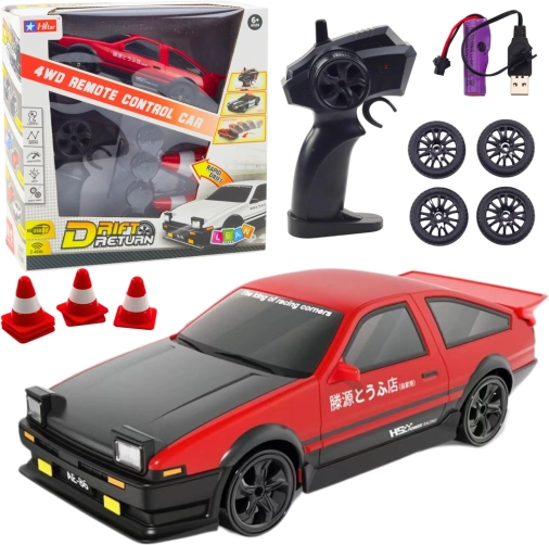Auto sportovní na drift s výměnnými koly na dálkové ovládání 4WD červené