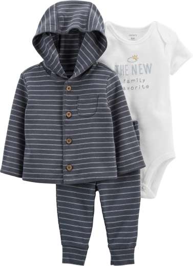Carter’s 3dílný set pro chlapečka: mikina s kapucí, tepláky a body s krátkým rukávem šedé pruhy (vel. 56)