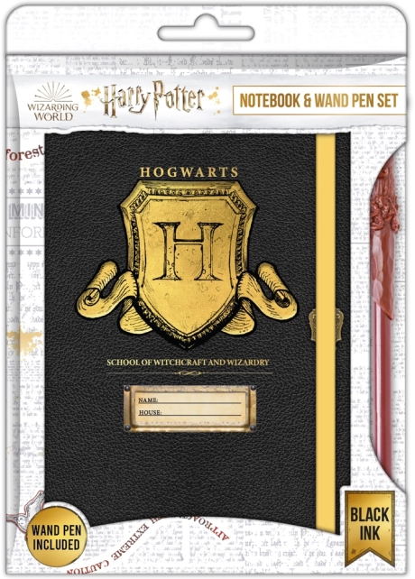 Harry Potter – zápisník s erbem Bradavic A5 a pero ve tvaru hůlky