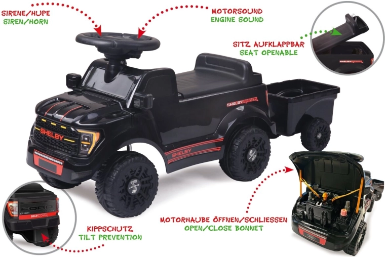 Odrážedlo Shelby Ford F-150 Raptor s přívěsem černé