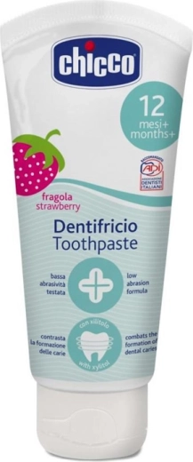 Chicco dětská zubní pasta jahoda bez fluoru 50 ml (12m+)