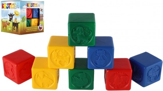 Barevné plastové kostky pro děti se zvířátky, sada 8 ks