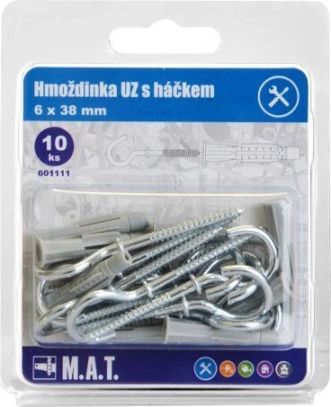 Uzlovací hmoždinka s háčkem 6×38 mm, bílý zinek (10 ks)