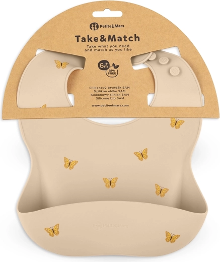 Petite&Mars silikonový bryndák Take&Match Sand Butterflies 6m+