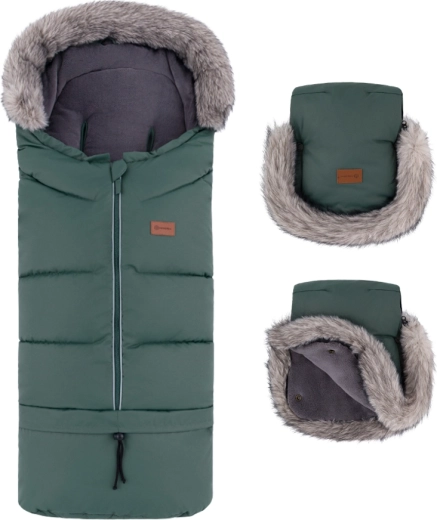 Petite&Mars zimní set: fusak Arctic 4v1 a rukavice na kočárek Furry khaki