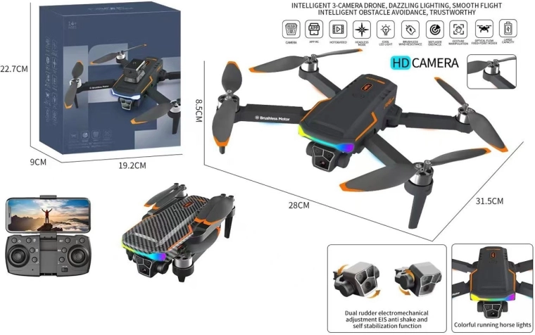 Dron s HD kamerou na dálkové ovládání, skládací kvadrokoptéra s aplikací
