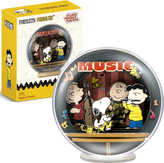 Puremind dřevěný 3D model SNOOPY PEANUTS v kouli – noční koncert DIY puzzle