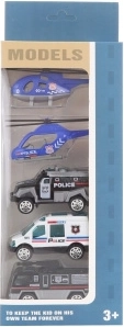 Sada policejních kovových aut s helikoptérami