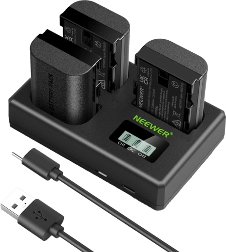 Neewer sada 3× náhradní baterie lp-e6p/lp-e6nh pro fotoaparáty Canon s trojitou USB nabíječkou