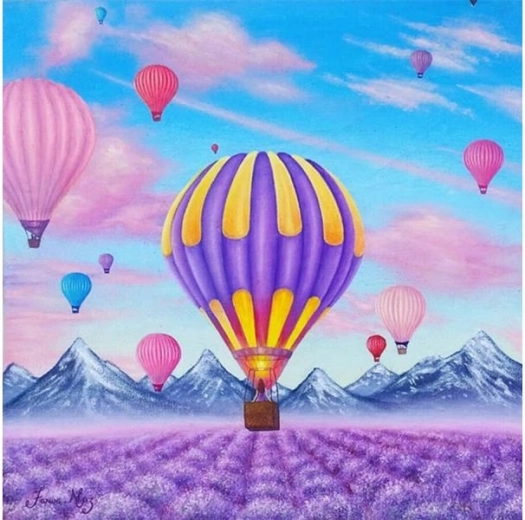 Diamantové vyšívání (diamond painting) – let balónem 30 × 30 cm - 1 kus