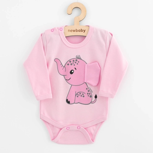Kojenecké body s dlouhým rukávem new baby happy elephant růžové 80