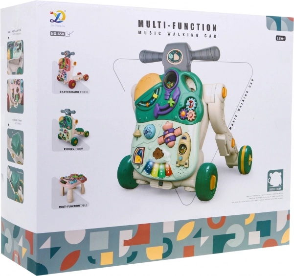 Interaktivní dětská hračka 5v1 – chodítko, odrážedlo, koloběžka, aktivitní stolek a senzorická tabule (18+ měsíců)