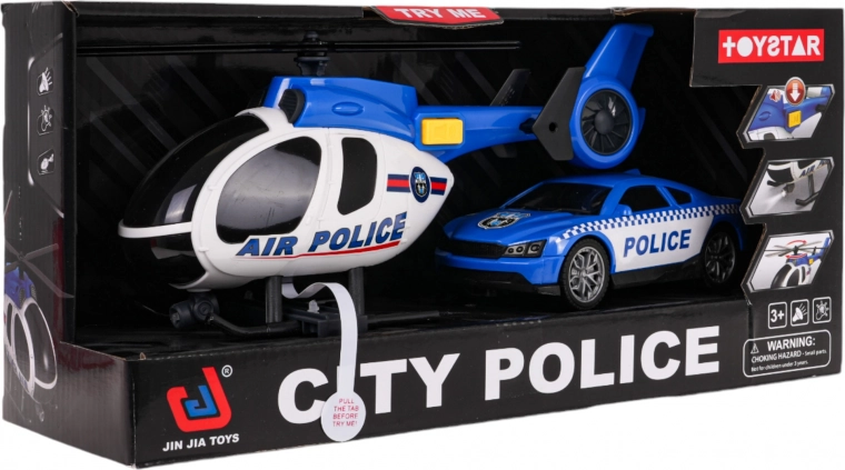 Policejní sada helikoptéra a auto se světly a zvuky