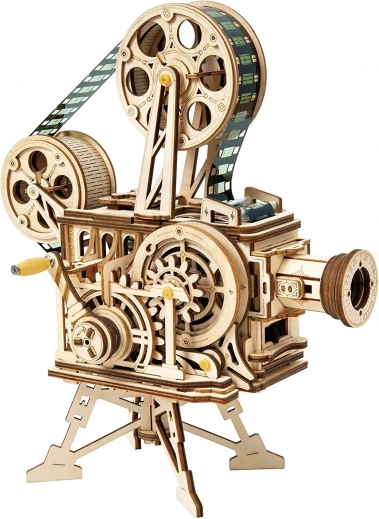 Robotime ROKR mechanický dřevěný filmový projektor – 3D puzzle 183 dílků