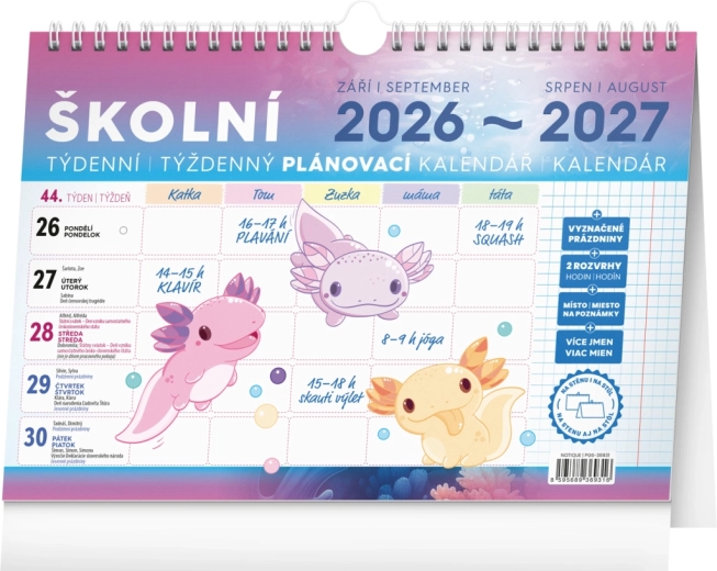 Školní plánovací kalendář s háčkem 2027, 30 × 21 cm