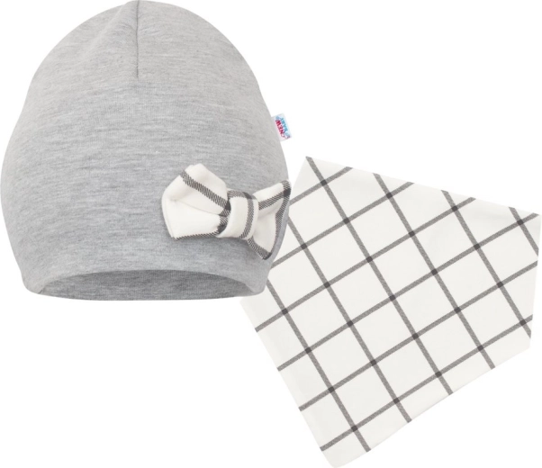 Dojenecká čepička a šátek na krk NEW BABY Missy, šedá (3–6 měsíců)