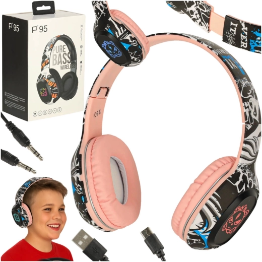 Růžová bezdrátová náhlavní Bluetooth sluchátka s RGB podsvícením