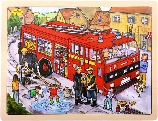 Bigjigs Toys dřevěné puzzle Hasiči 24 dílků