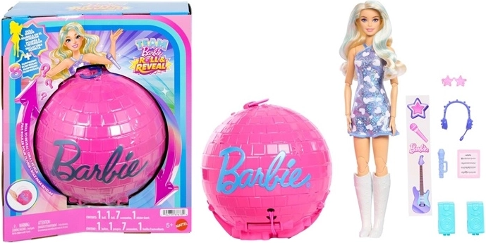 Barbie Team Roll and reveal popstar – panenka v kouli s překvapením